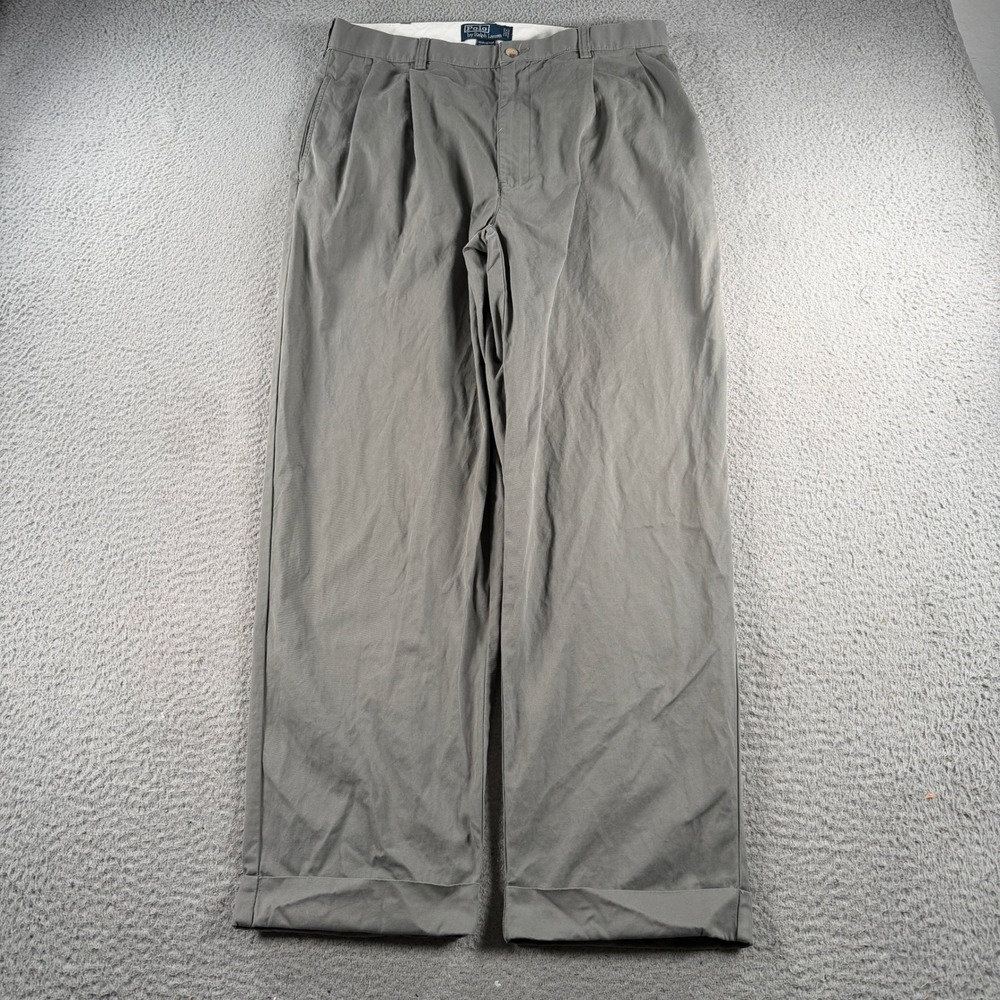 VTG Polo Ralph Lauren Hammond Pant Mens 32x29 Grey Pleated Cotton Chinos Cuffed